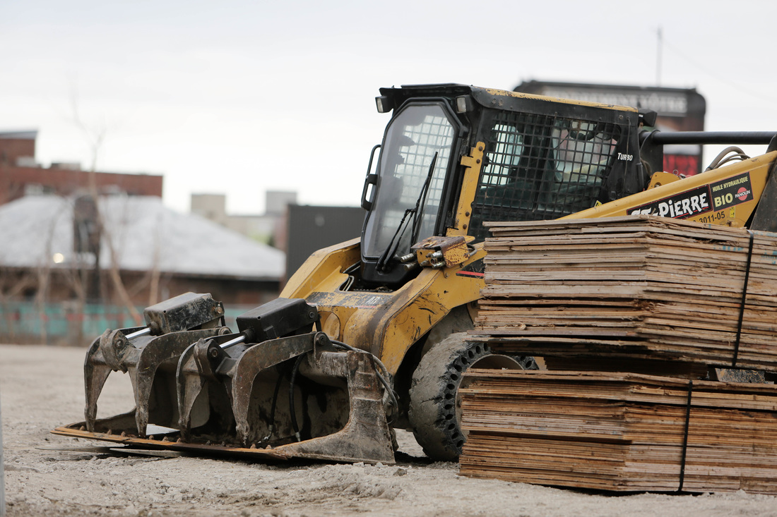 heavy machinery and wood pallettes